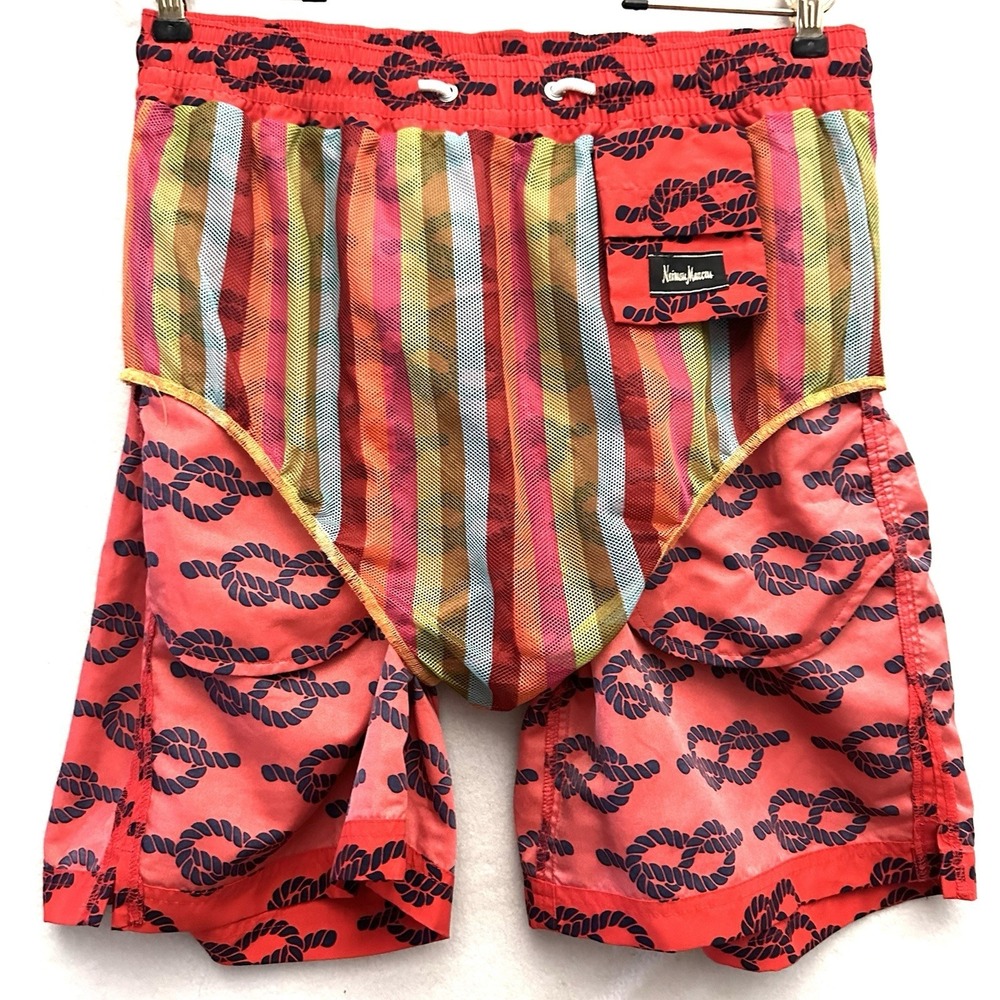 Neiman Marcus Swim Trunks M Medium Lined Drawstring Pockets Nautical Rope - Picture 14 of 14